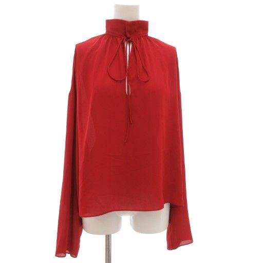 Balenciaga Blouse Cut And Sewn Long Sleeve Pullover High Neck Ribbon 36 Red GV