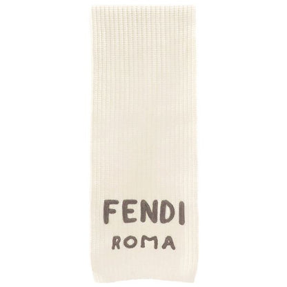 Fendi Scarf Logo Knit Wool Cream Ivory White Fxt352