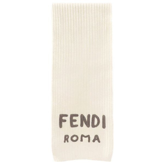 Fendi Scarf Logo Knit Wool Cream Ivory White Fxt352