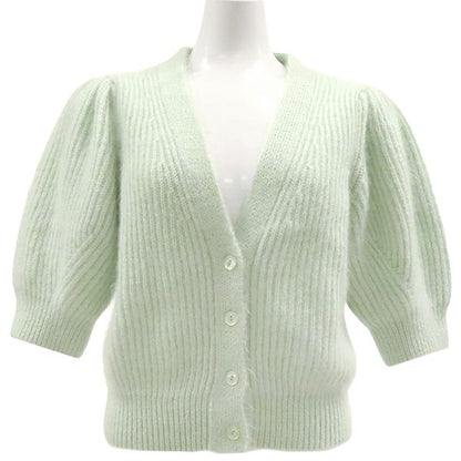 Celine Cardigan Mohair Short Sleeve Knit Mohair Silk Mint Green M Mohair Silk