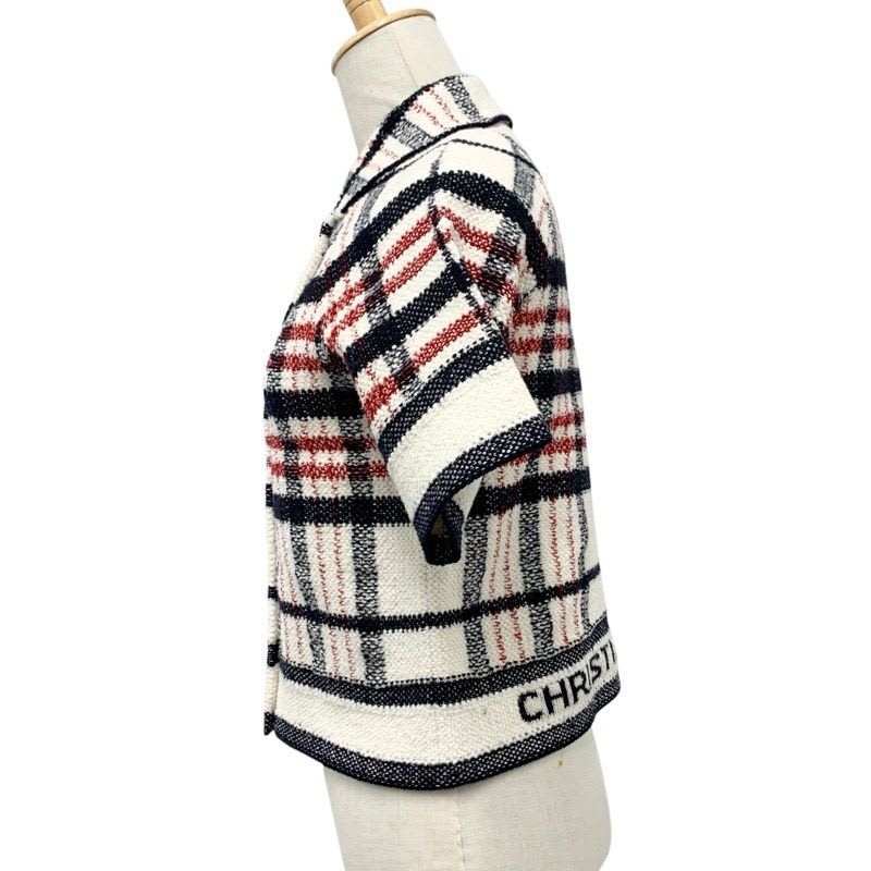 Christian Dior Outerwear White Navy Red Jacket Check Logo Short Length