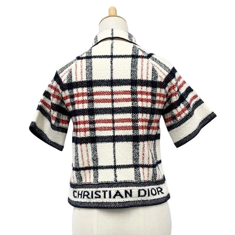 Christian Dior Outerwear White Navy Red Jacket Check Logo Short Length