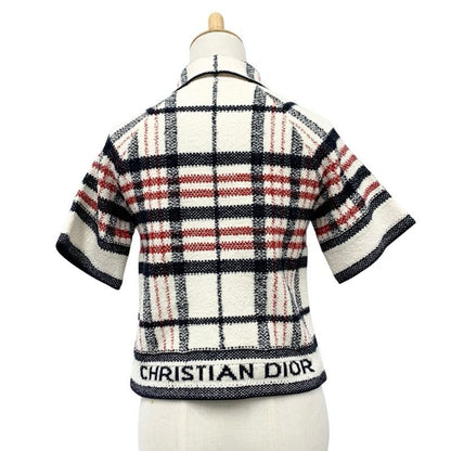 Christian Dior Outerwear White Navy Red Jacket Check Logo Short Length