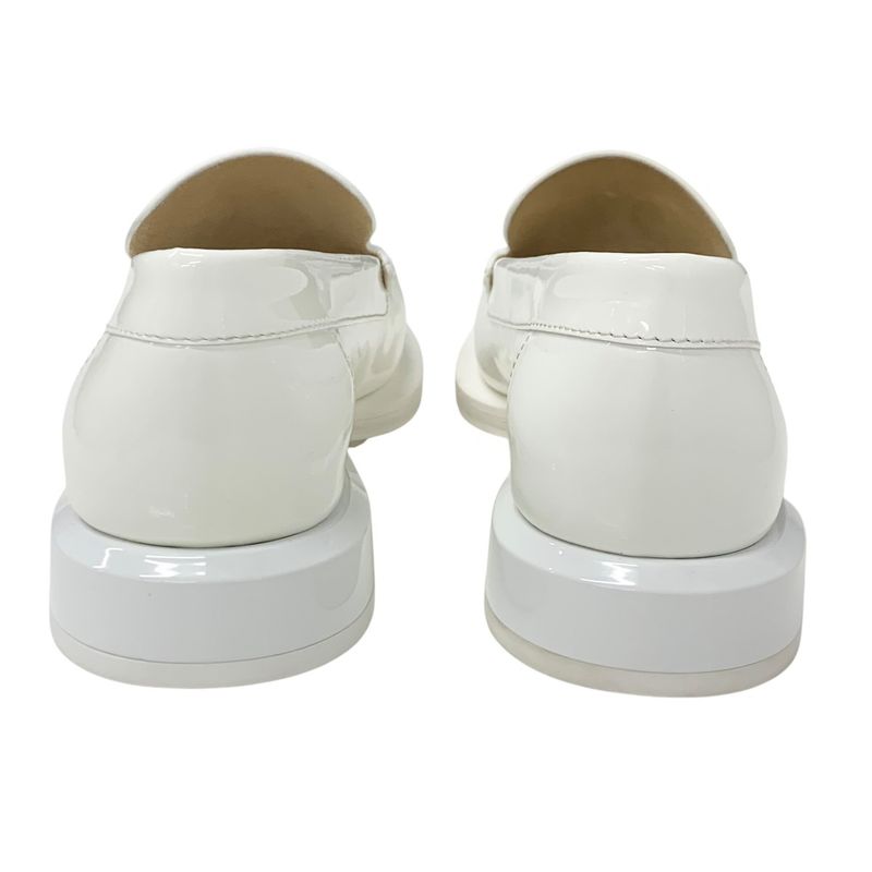 Chanel Loafers Leather Shoes Patent White Gold Here Mark Pearl