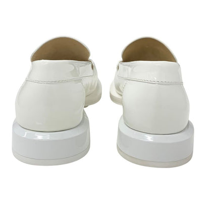 Chanel Loafers Leather Shoes Patent White Gold Here Mark Pearl