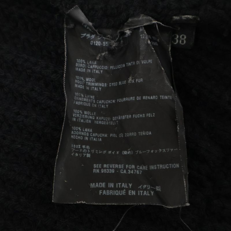 Prada Sport 125238 S90 06 Black Blue Fox Fur Knit Hoodie 38