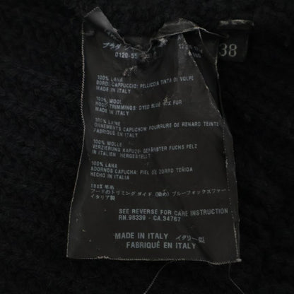 Prada Sport 125238 S90 06 Black Blue Fox Fur Knit Hoodie 38