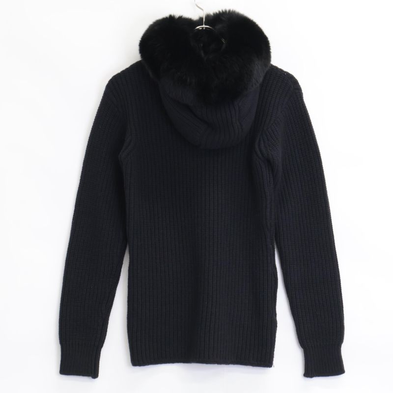 Prada Sport 125238 S90 06 Black Blue Fox Fur Knit Hoodie 38