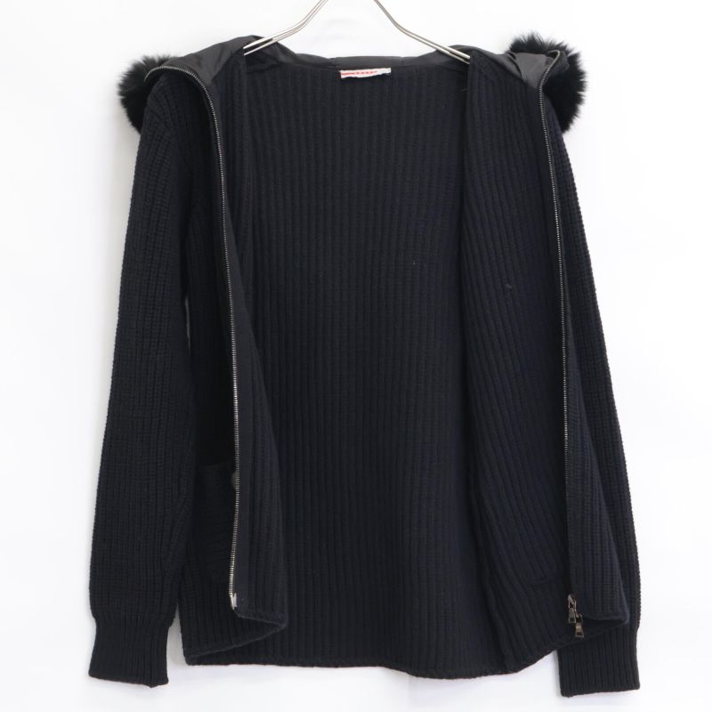 Prada Sport 125238 S90 06 Black Blue Fox Fur Knit Hoodie 38