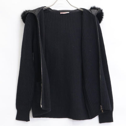 Prada Sport 125238 S90 06 Black Blue Fox Fur Knit Hoodie 38