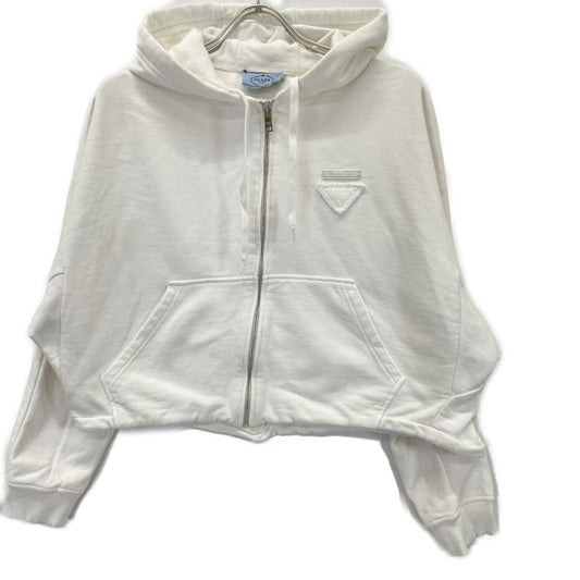 Prada White 138590 Triangle Cropped Zip Up Hoodie M