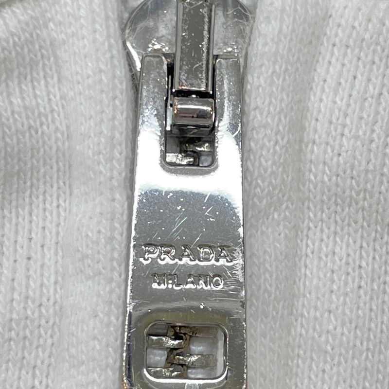 Prada White 138590 Triangle Cropped Zip Up Hoodie M