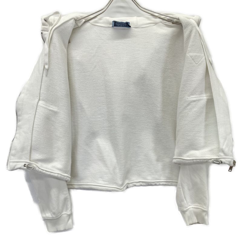 Prada White 138590 Triangle Cropped Zip Up Hoodie M