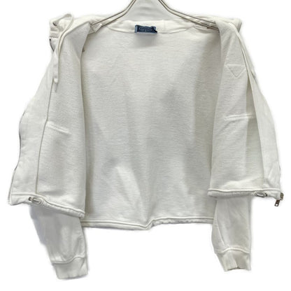 Prada White 138590 Triangle Cropped Zip Up Hoodie M
