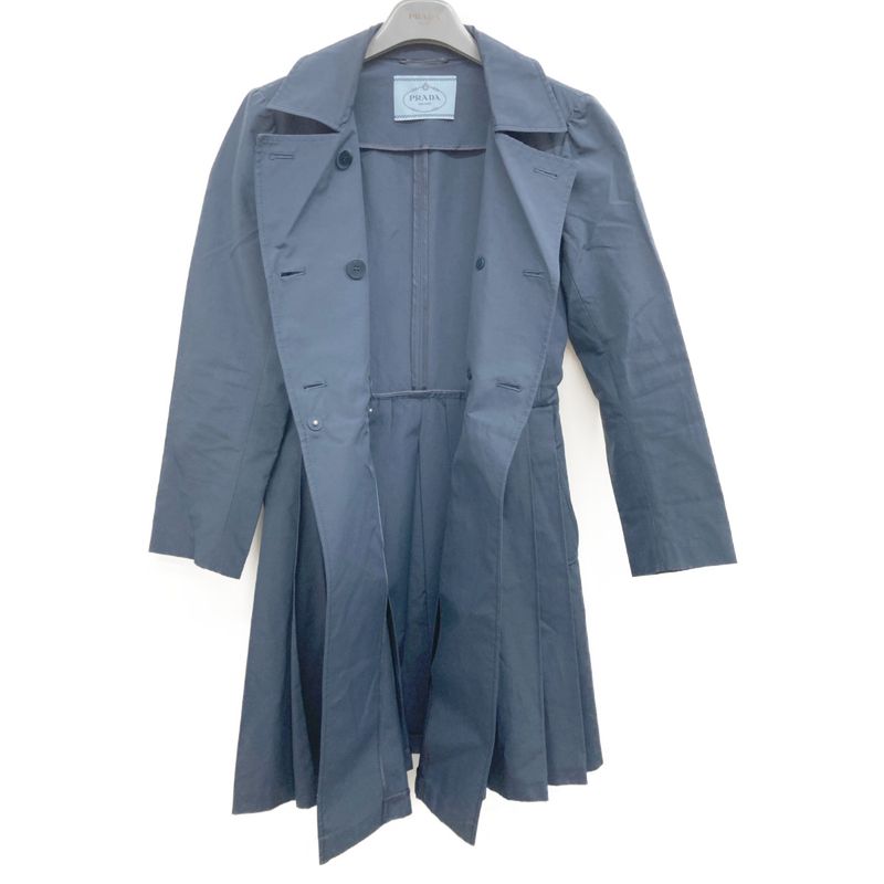 Prada 13SS Navy Cotton And Polyester Gathered Trench Coat 38