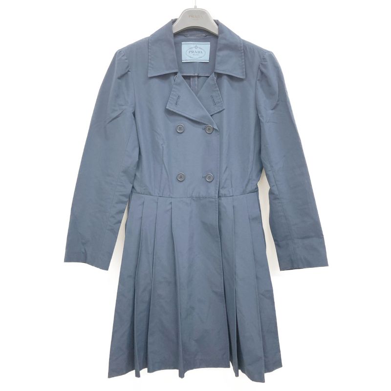 Prada 13SS Navy Cotton And Polyester Gathered Trench Coat 38