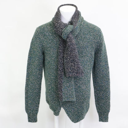 Bottega Veneta Green And Gray Cashmere And Wool Blend Knit With Stole 48