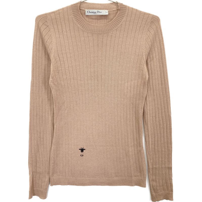 Christian DIOR 844s81am115 Brown Cashmere Silk BEE Embroidered Crewneck Knit 34