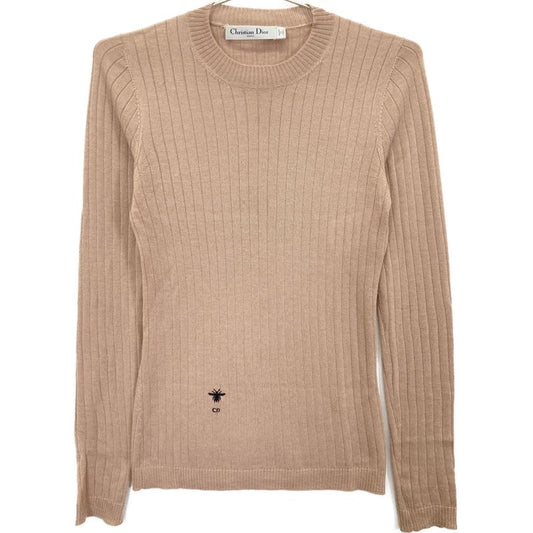 Christian DIOR 844s81am115 Brown Cashmere Silk BEE Embroidered Crewneck Knit 34