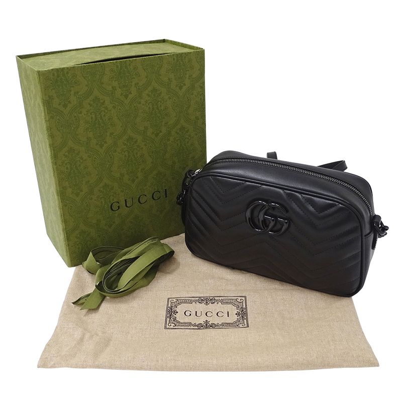 Gucci Bag Women's Brand Shoulder Bag GG Marmont Leather Black 447632 Black