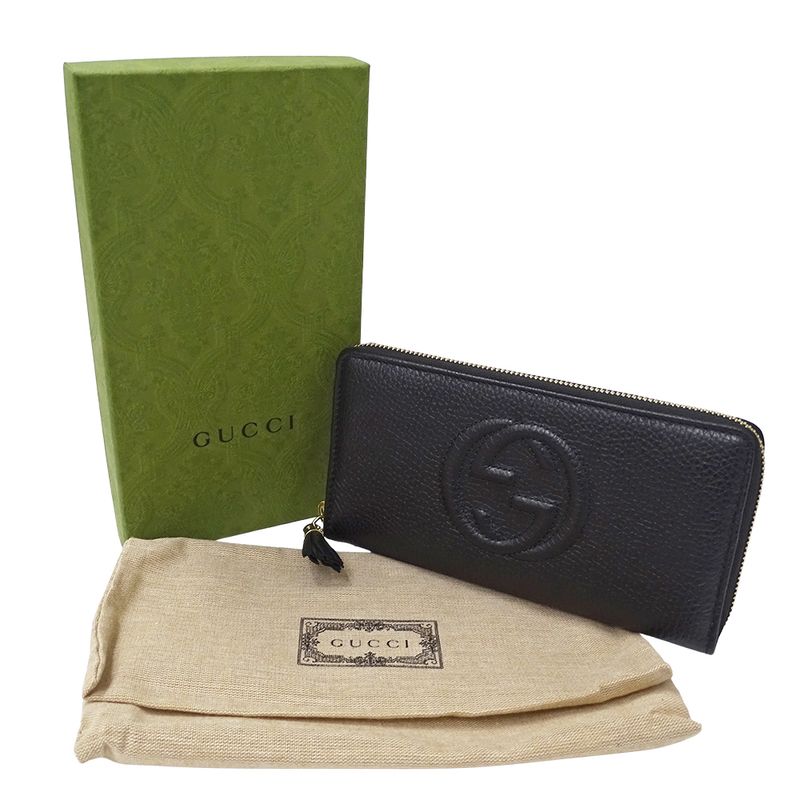 Gucci Wallet Women Men Branded Long Wallet Soho Leather Black 598187 Black