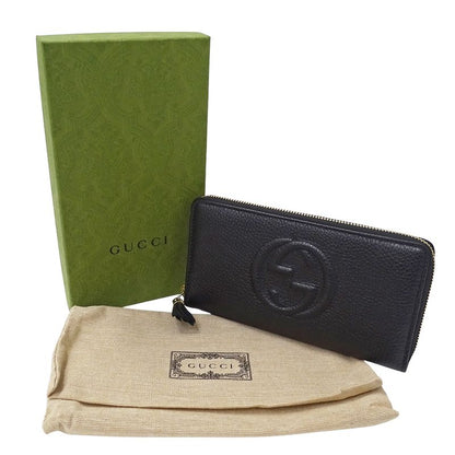 Gucci Wallet Women Men Branded Long Wallet Soho Leather Black 598187 Black