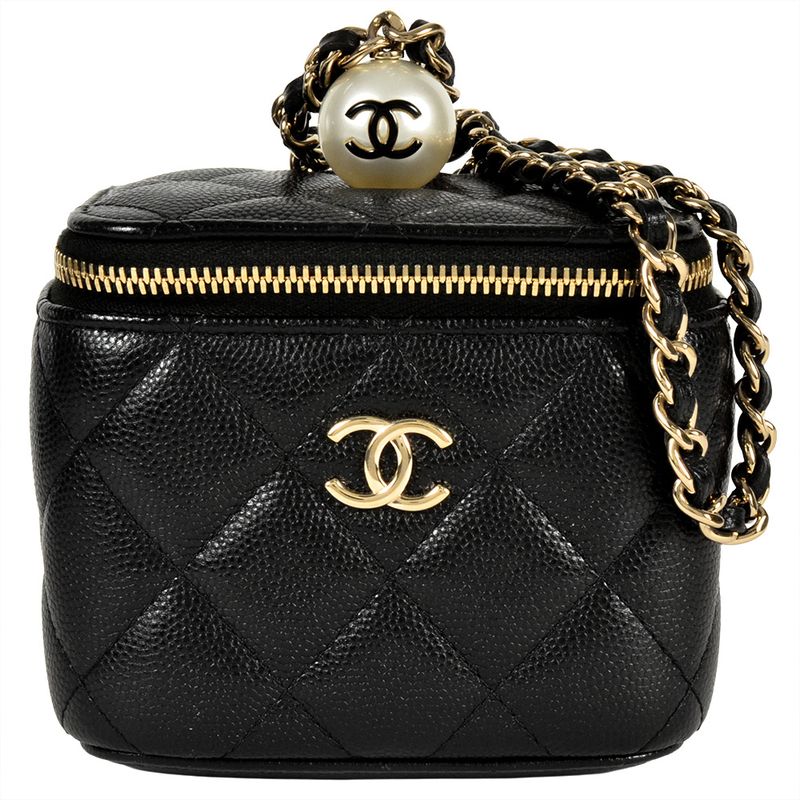 Chanel Vanity Mini Chain Pouch Caviar Skin Black 8-digit 31st Coco Pearl
