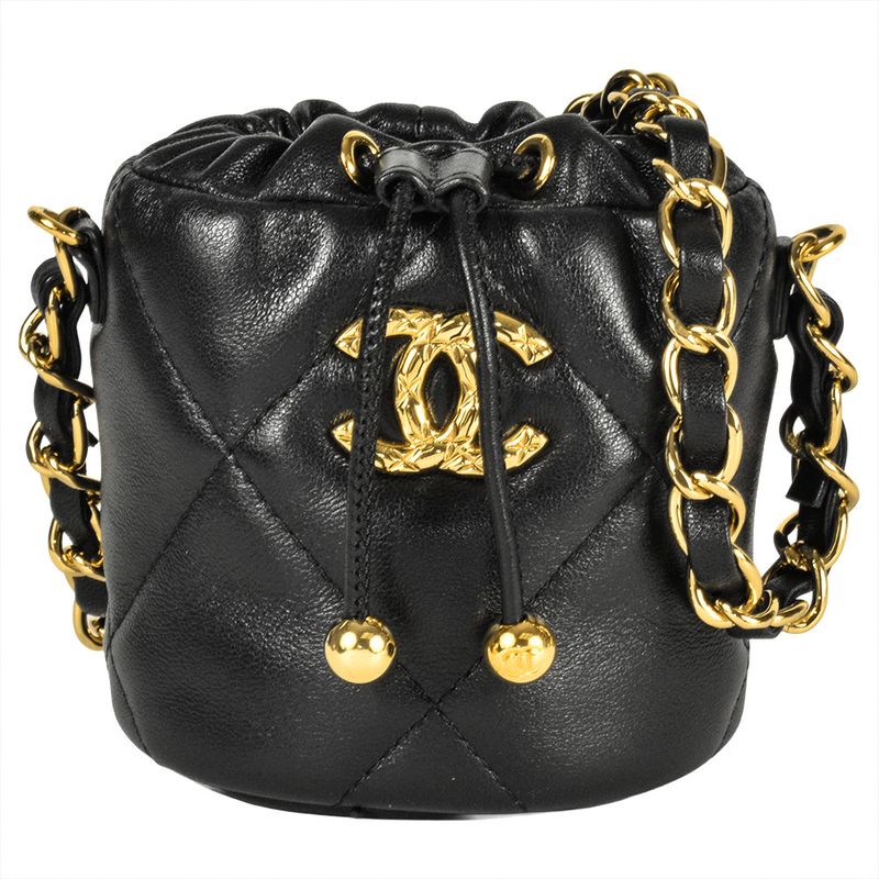 Chanel Matelasse Mini Chain Pouch Shoulder Bag Lamb Skin Ap2330 Black Gold