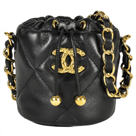 Chanel Matelasse Mini Chain Pouch Shoulder Bag Lamb Skin Ap2330 Black Gold