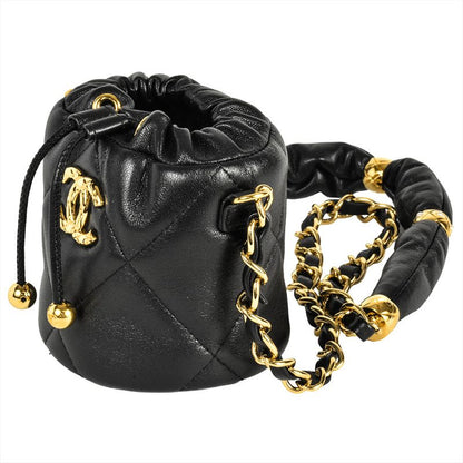 Chanel Matelasse Mini Chain Pouch Shoulder Bag Lamb Skin Ap2330 Black Gold