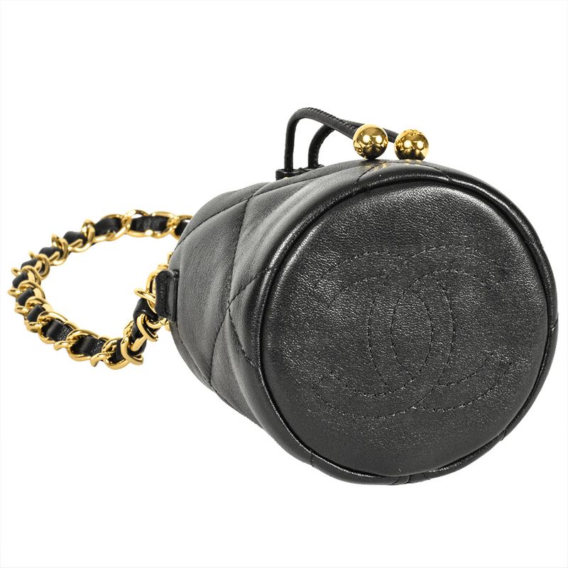 Chanel Matelasse Mini Chain Pouch Shoulder Bag Lamb Skin Ap2330 Black Gold