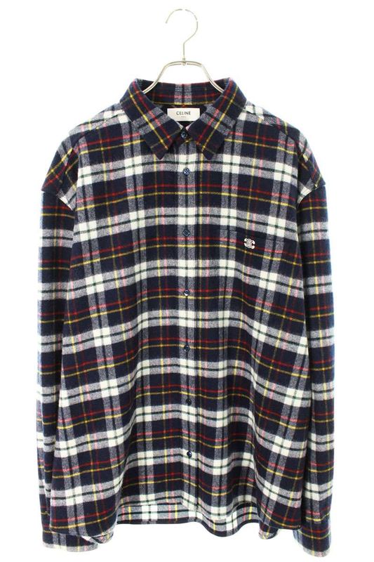 Celine Rc07h0h06 Anagram Brushed Check Wool Long Sleeve Shirt Men's 40