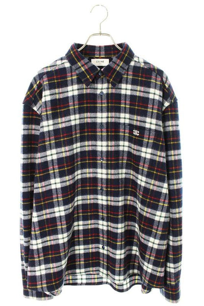 Celine Rc07h0h06 Anagram Brushed Check Wool Long Sleeve Shirt Men's 40