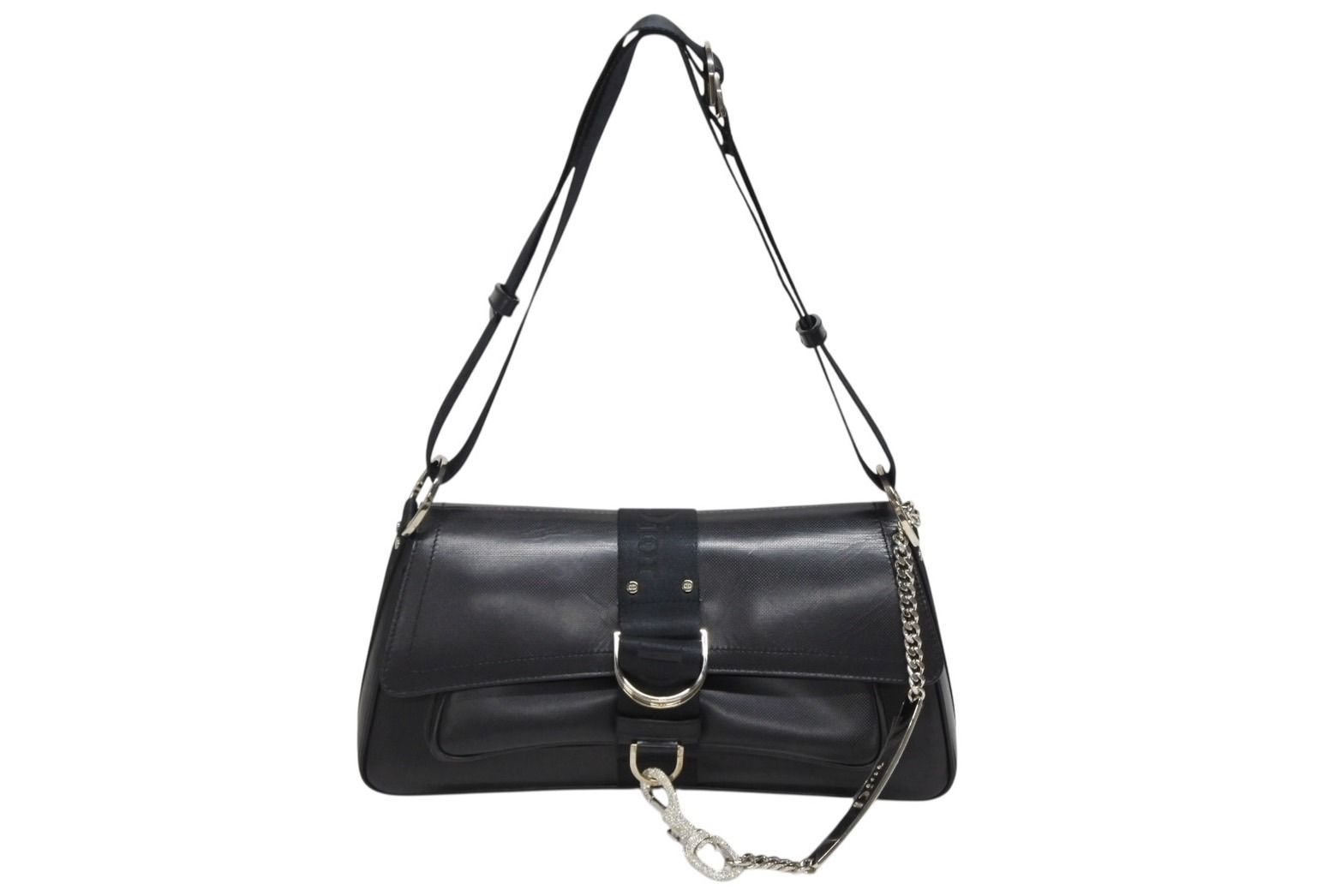 Dior Galliano Era Hardcore Shoulder Bag Rhinestone Leather Black