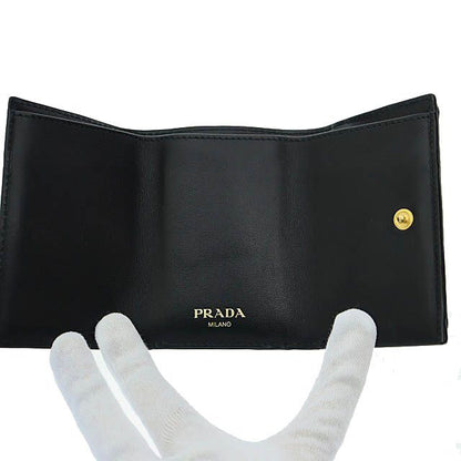 Prada Vittero Move Triangle Logo Compact Wallet Trifold Wallet 1mh021 Black