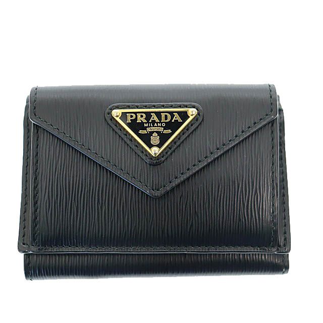 Prada Vittero Move Triangle Logo Compact Wallet Trifold Wallet 1mh021 Black
