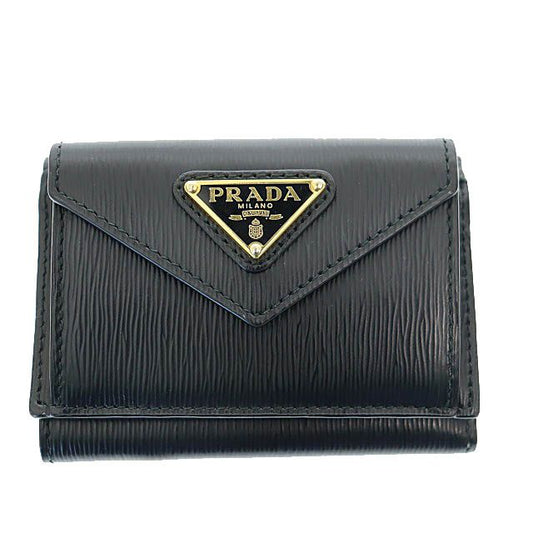 Prada Vittero Move Triangle Logo Compact Wallet Trifold Wallet 1mh021 Black