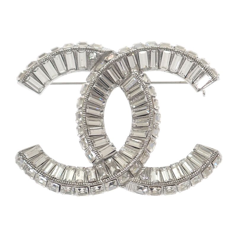 Chanel Coco Mark Brooch Ab63085 Y02003 Z3502 Metal Crystal Silver Accessories