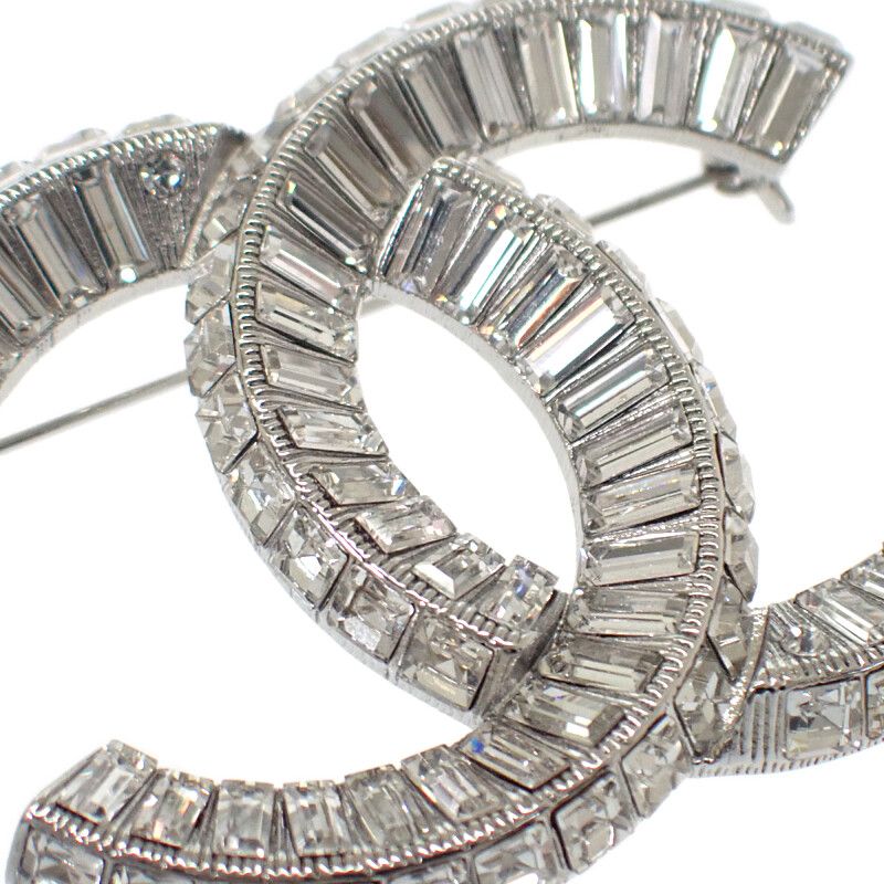 Chanel Coco Mark Brooch Ab63085 Y02003 Z3502 Metal Crystal Silver Accessories