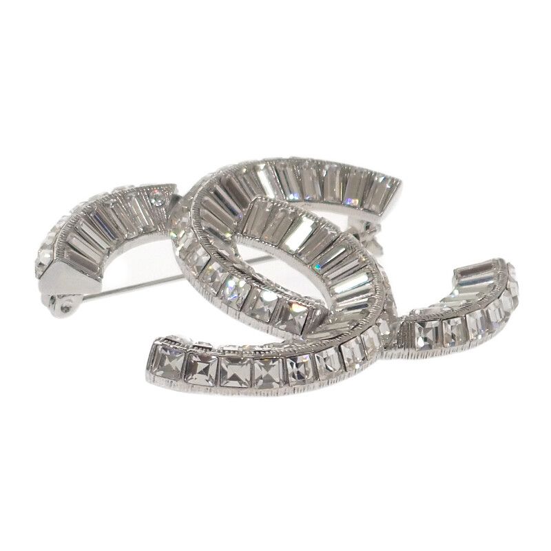 Chanel Coco Mark Brooch Ab63085 Y02003 Z3502 Metal Crystal Silver Accessories