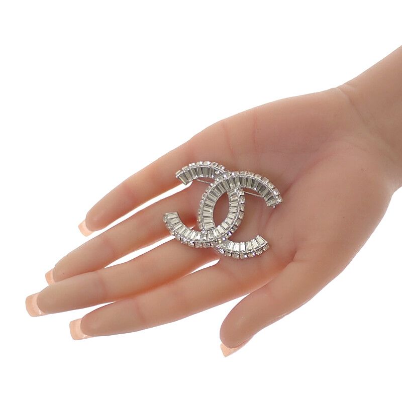 Chanel Coco Mark Brooch Ab63085 Y02003 Z3502 Metal Crystal Silver Accessories