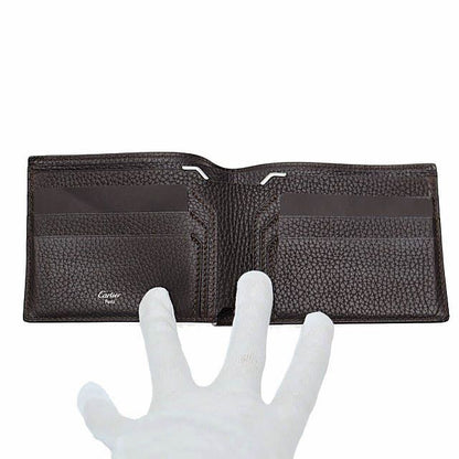 Cartier Saddle Stitch Leather Bifold Billfold Card Case Wallet Brown Brand