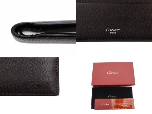 Cartier Saddle Stitch Leather Bifold Billfold Card Case Wallet Brown Brand