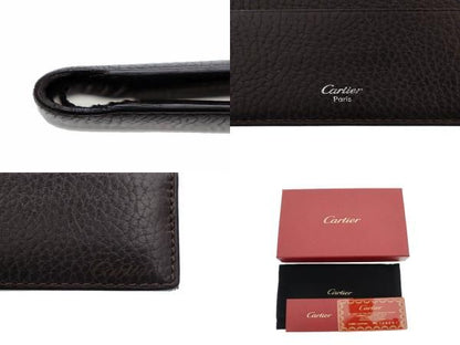 Cartier Saddle Stitch Leather Bifold Billfold Card Case Wallet Brown Brand