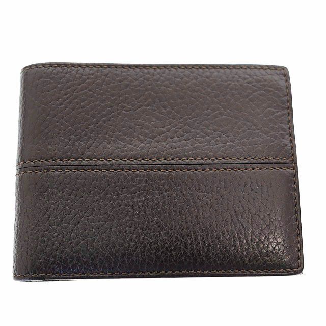 Cartier Saddle Stitch Leather Bifold Billfold Card Case Wallet Brown Brand