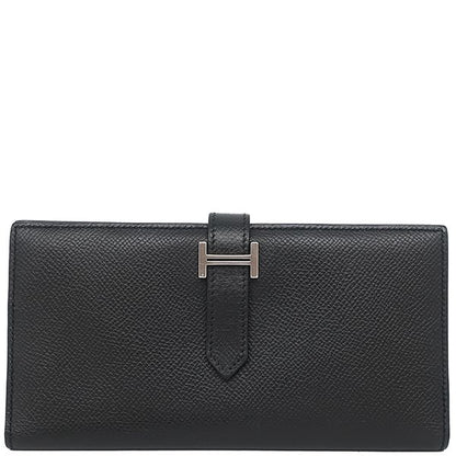 Hermes Long Wallet Bearn Souffle Vaux Epson Black Silver Hardware Black Bifold