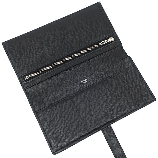 Hermes Long Wallet Bearn Souffle Vaux Epson Black Silver Hardware Black Bifold