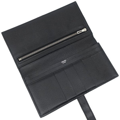 Hermes Long Wallet Bearn Souffle Vaux Epson Black Silver Hardware Black Bifold