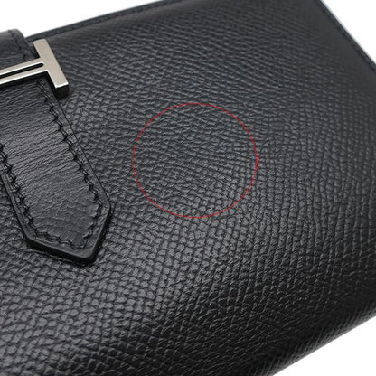 Hermes Long Wallet Bearn Souffle Vaux Epson Black Silver Hardware Black Bifold