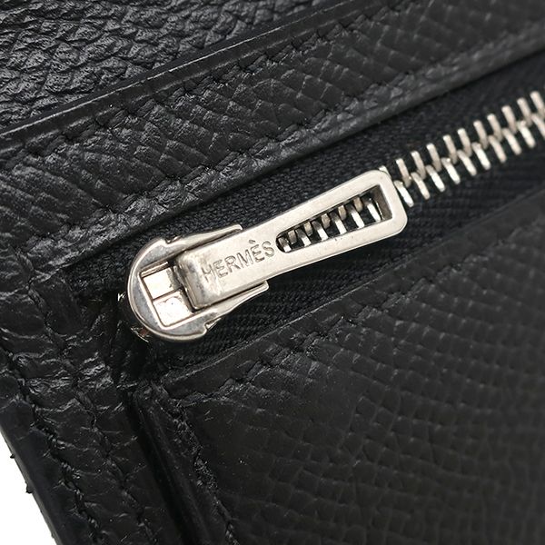 Hermes Long Wallet Bearn Souffle Vaux Epson Black Silver Hardware Black Bifold